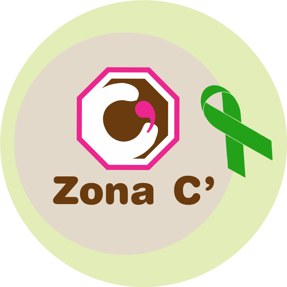 Logotipo de Zona C' con cinta verde de apoyo a la salud mental